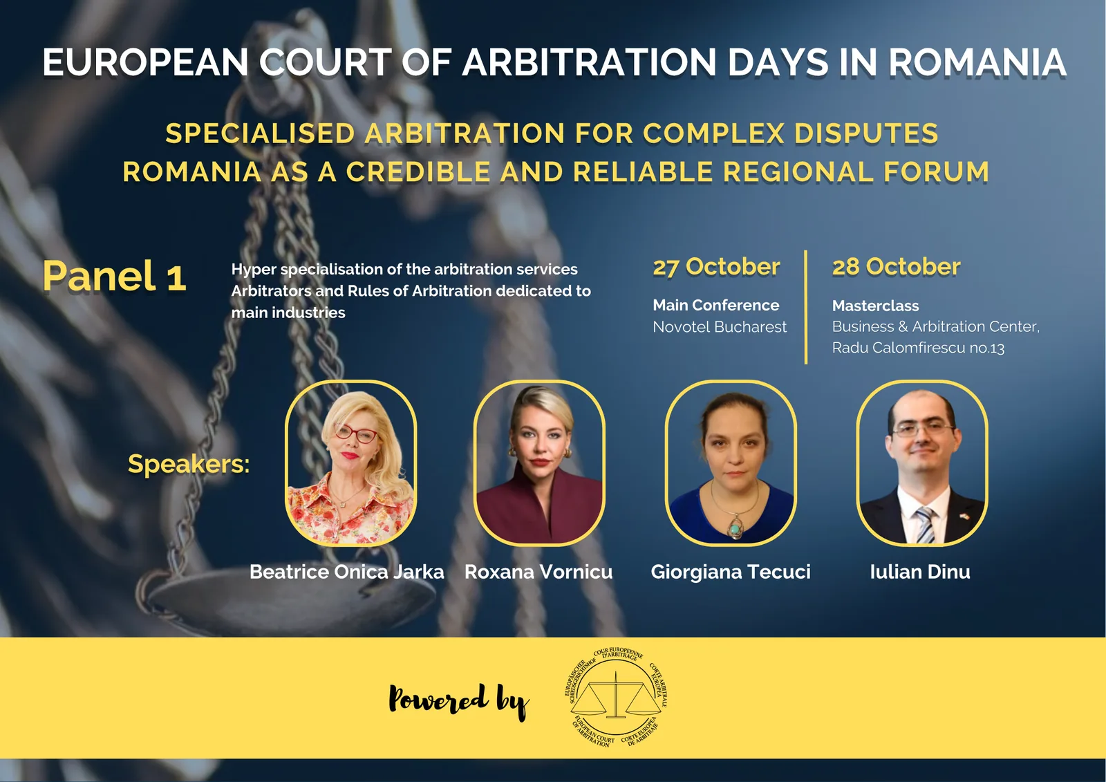 Panel 1: Arbitration services & industry specialisation. Beatrice Onica Jarka, Roxana Vornicu, Giorgiana Tecuci, Iulian Dinu