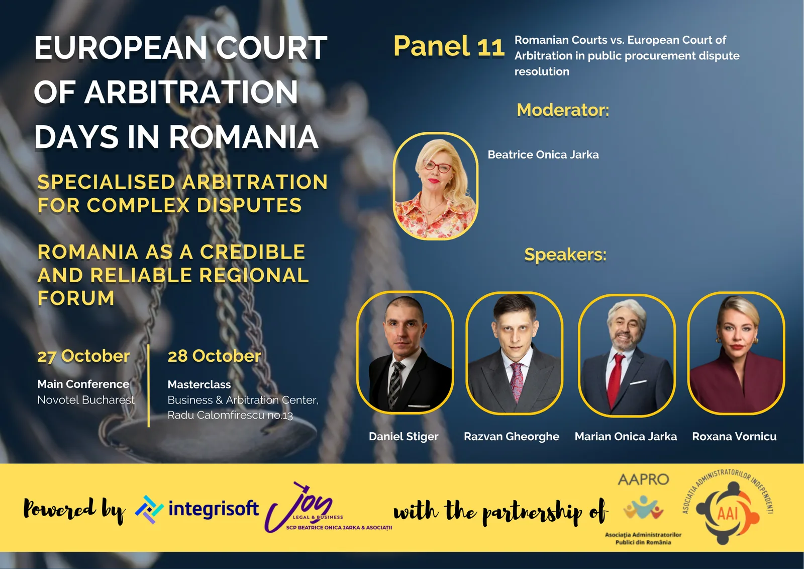 Panel 11: Public procurement: courts & arbitration. Beatrice Onica Jarka, Daniel Stiger, Razvan Gheorghe, Marian Onica Jarka, Roxana Vornicu