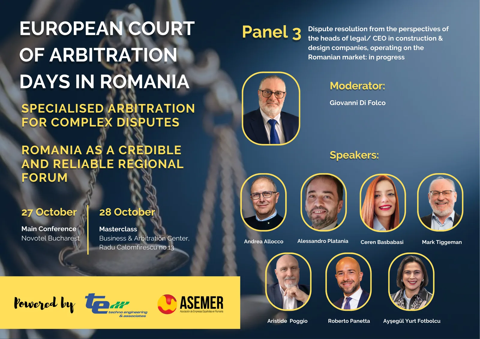 Panel 3: Construction & design: legal and business perspectives. Giovanni Di Folco, Andrea Allocco, Alessandro Platania, Ceren Basbabasi, Mark Tiggeman, Aristide Poggio, Roberto Panetta, Ayşegül Yurt Fotbolcu