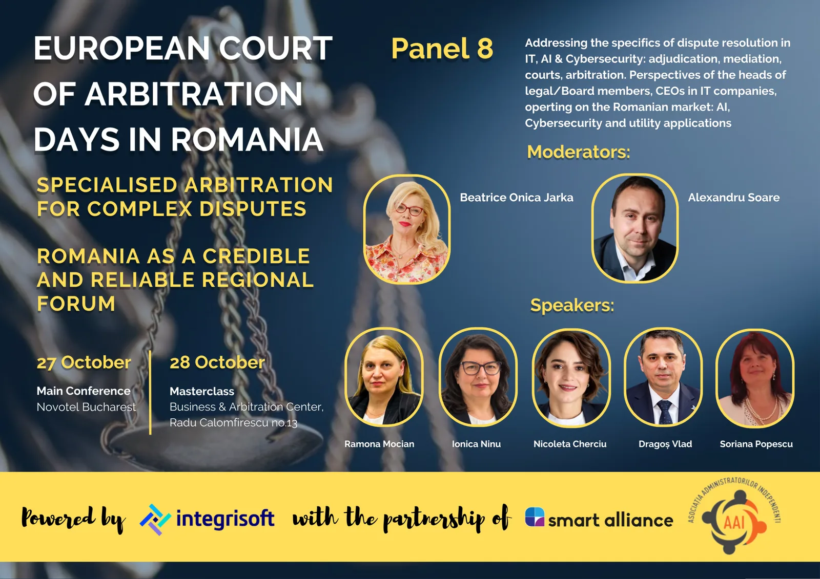 Panel 8: IT, AI & cybersecurity dispute resolution. Beatrice Onica Jarka, Alexandru Soare, Ramona Mocian, Ionica Ninu, Nicoleta Cherciu, Dragoș Vlad, Soriana Popescu