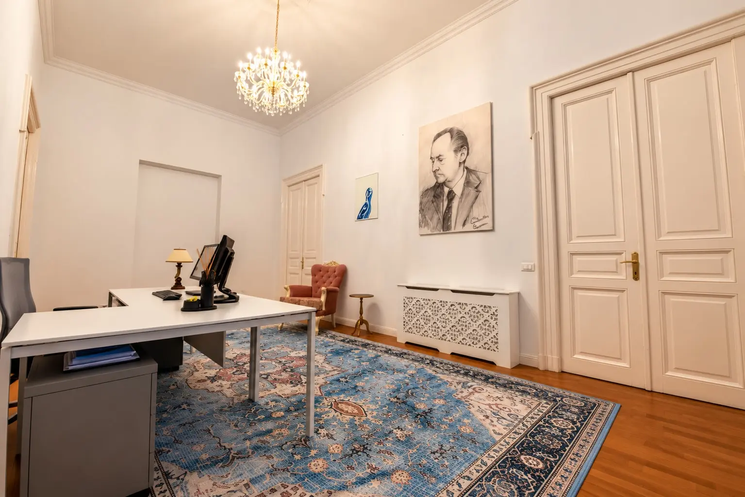 Elegant Classical Office with Crystal Chandelier