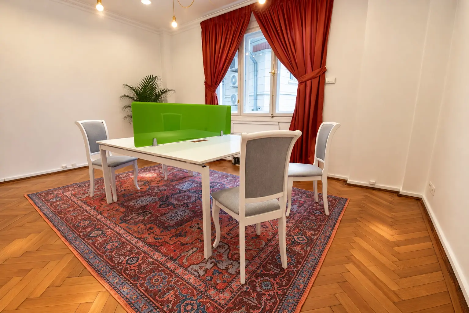 Minimalist Conference Room with Green Divider